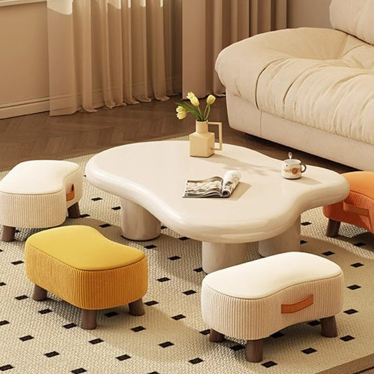 Taburete bajo moderno y minimalista, elegante, de tela y madera maciza, diseño con forma de jabón para sala de estar