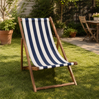 Modern Minimalist Merbau Wood Folding Lounge Chair with Oxford Fabric Cotton-Linen Blend, Rectangular Recliner, 3-Position Adjustable Backrest for Outdoor Garden