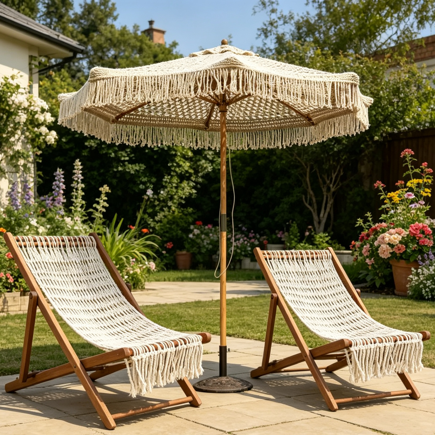 Modern Minimalist Merbau Wood Folding Lounge Chair with Oxford Fabric Cotton-Linen Blend, Rectangular Recliner, 3-Position Adjustable Backrest for Outdoor Garden