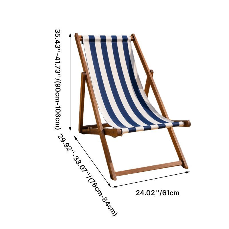 Modern Minimalist Merbau Wood Folding Lounge Chair with Oxford Fabric Cotton-Linen Blend, Rectangular Recliner, 3-Position Adjustable Backrest for Outdoor Garden