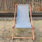 Modern Minimalist Merbau Wood Folding Lounge Chair with Oxford Fabric Cotton-Linen Blend, Rectangular Recliner, 3-Position Adjustable Backrest for Outdoor Garden