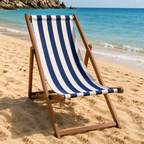 Modern Minimalist Merbau Wood Folding Lounge Chair with Oxford Fabric Cotton-Linen Blend, Rectangular Recliner, 3-Position Adjustable Backrest for Outdoor Garden