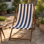 Modern Minimalist Merbau Wood Folding Lounge Chair with Oxford Fabric Cotton-Linen Blend, Rectangular Recliner, 3-Position Adjustable Backrest for Outdoor Garden