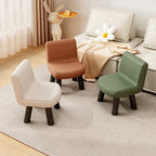 Taburete escandinavo cuadrado contemporáneo con cuero sintético de primera calidad y respaldo de madera de pino – Silla baja para niños para sala de estar