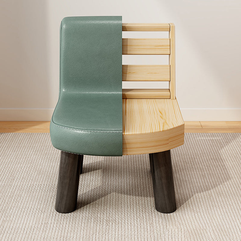Taburete escandinavo cuadrado contemporáneo con cuero sintético de primera calidad y respaldo de madera de pino – Silla baja para niños para sala de estar