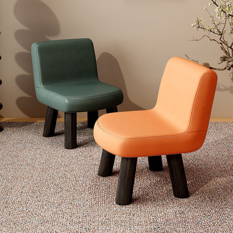 Taburete escandinavo cuadrado contemporáneo con cuero sintético de primera calidad y respaldo de madera de pino – Silla baja para niños para sala de estar