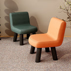 Taburete escandinavo cuadrado contemporáneo con cuero sintético de primera calidad y respaldo de madera de pino – Silla baja para niños para sala de estar