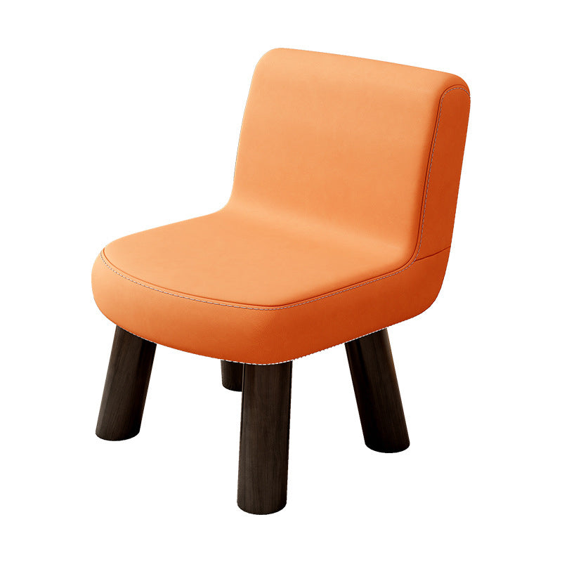 Taburete escandinavo cuadrado contemporáneo con cuero sintético de primera calidad y respaldo de madera de pino – Silla baja para niños para sala de estar