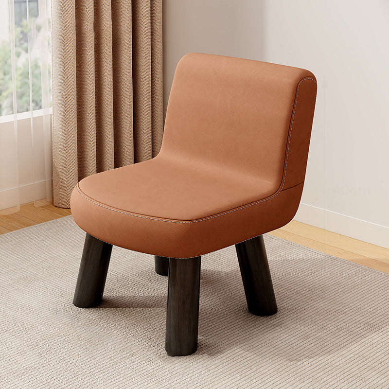 Contemporary Scandinavian Square Stool with Premium Faux Leather and Pine Wood Backrest – Low Living Room Chair for Kids