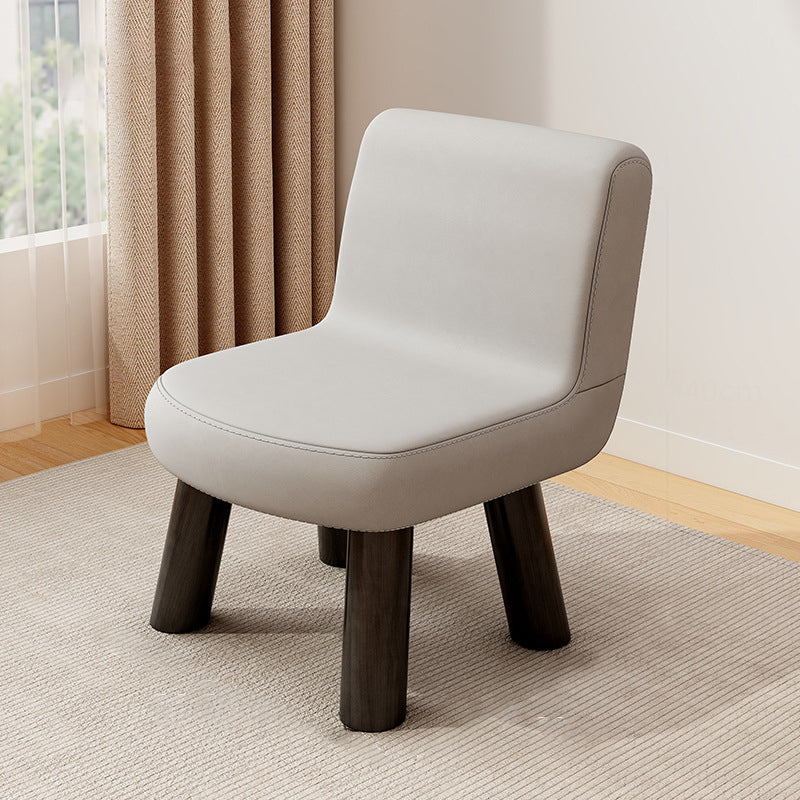 Contemporary Scandinavian Square Stool with Premium Faux Leather and Pine Wood Backrest – Low Living Room Chair for Kids