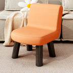 Taburete escandinavo cuadrado contemporáneo con cuero sintético de primera calidad y respaldo de madera de pino – Silla baja para niños para sala de estar