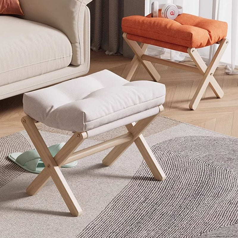 Modern Minimalist Rectangular Foldable Kids Footstool with Fabric Upholstery and Solid Pine Wood Frame — Ideal Living Room Seat