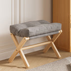 Taburete infantil rectangular moderno y minimalista, plegable, con tapicería de tela y estructura de madera maciza de pino — Asiento ideal para la sala de estar