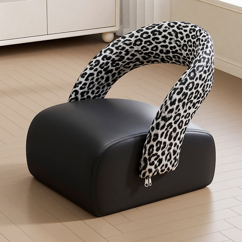 Modern Minimalist Square Solid Wood Stool with Multi-Layer Panels and Premium Faux Leather Backrest — Low-Profile Living Room Seating