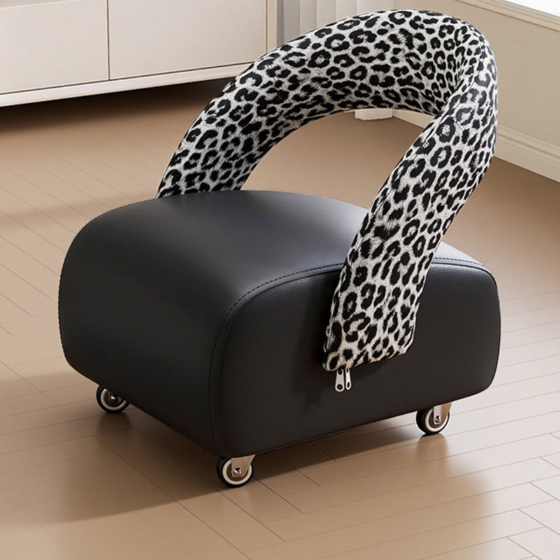 Modern Minimalist Square Solid Wood Stool with Multi-Layer Panels and Premium Faux Leather Backrest — Low-Profile Living Room Seating