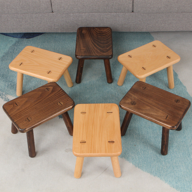 Modern Beech Wood Kids Stool – Low, Rectangular Solid-Wood Design for Entryways and Living Rooms