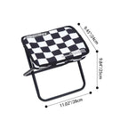 Outdoor Foldable Stool with Backrest - Modern Minimalist Rectangular Carbon Steel Frame, Oxford Fabric Seat in Striped/Plaid Pattern