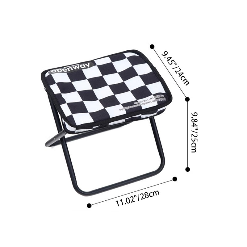Outdoor Foldable Stool with Backrest - Modern Minimalist Rectangular Carbon Steel Frame, Oxford Fabric Seat in Striped/Plaid Pattern