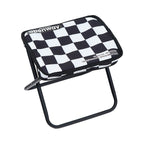 Outdoor Foldable Stool with Backrest - Modern Minimalist Rectangular Carbon Steel Frame, Oxford Fabric Seat in Striped/Plaid Pattern