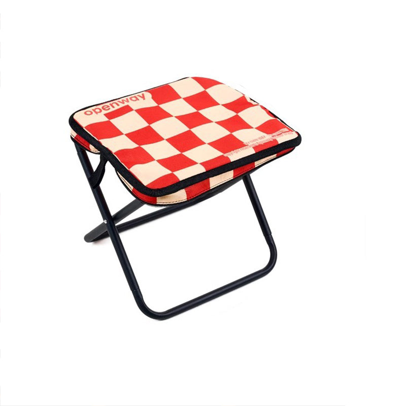 Outdoor Foldable Stool with Backrest - Modern Minimalist Rectangular Carbon Steel Frame, Oxford Fabric Seat in Striped/Plaid Pattern