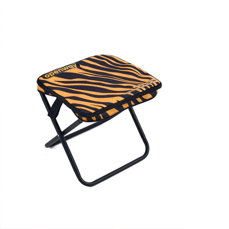 Outdoor Foldable Stool with Backrest - Modern Minimalist Rectangular Carbon Steel Frame, Oxford Fabric Seat in Striped/Plaid Pattern