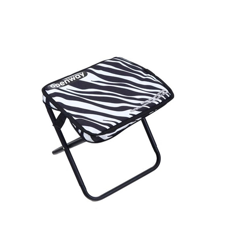 Outdoor Foldable Stool with Backrest - Modern Minimalist Rectangular Carbon Steel Frame, Oxford Fabric Seat in Striped/Plaid Pattern