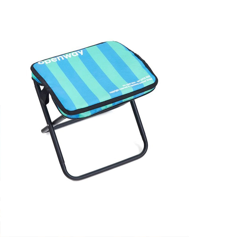 Outdoor Foldable Stool with Backrest - Modern Minimalist Rectangular Carbon Steel Frame, Oxford Fabric Seat in Striped/Plaid Pattern