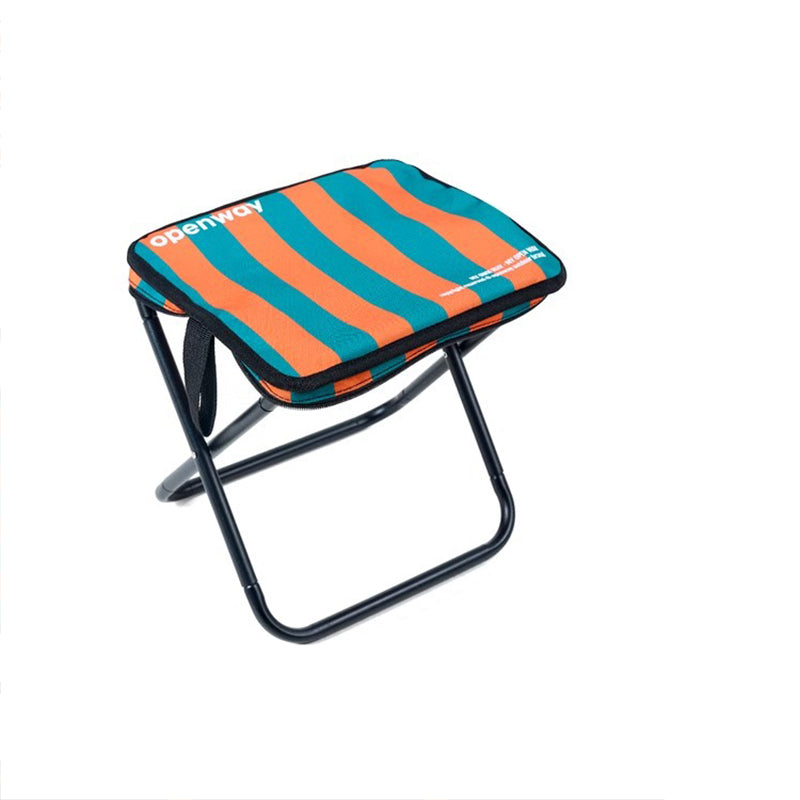 Outdoor Foldable Stool with Backrest - Modern Minimalist Rectangular Carbon Steel Frame, Oxford Fabric Seat in Striped/Plaid Pattern