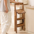 Modern Minimalist A-Shaped Bamboo Step Stool Backrest Foldable For Dining Room