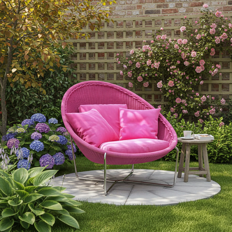 Tumbona reclinable moderna minimalista con estructura de aleación de aluminio curvada y cuerda de polipropileno – Respaldo y reposabrazos duraderos para jardín