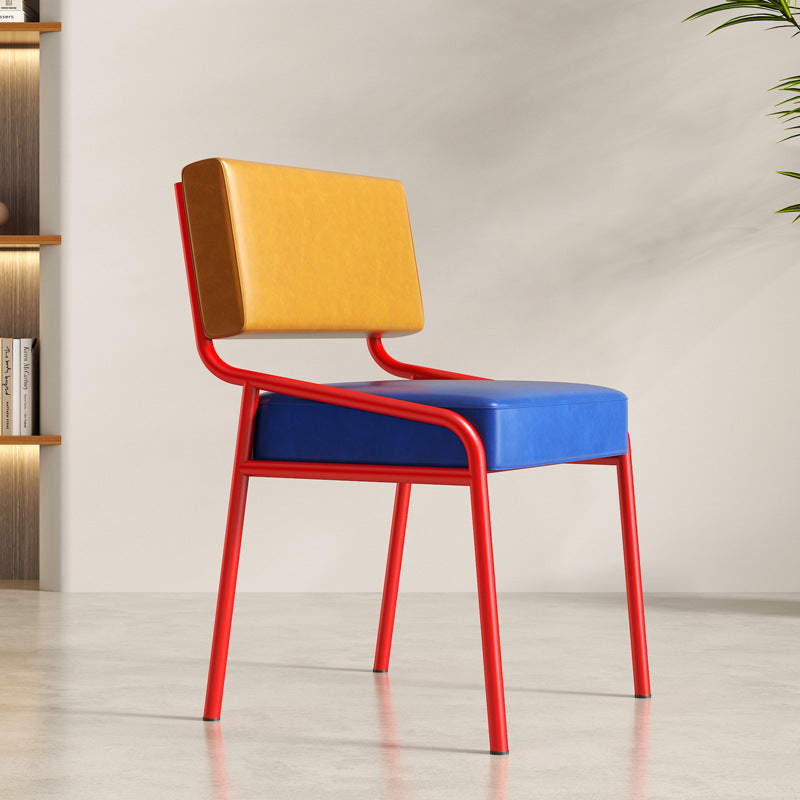 Traditional Vintage Rectangular Seat Cushion Carbon Steel Oil-Waxed Leather Sponge Dining Chair Backrest For Dining Room