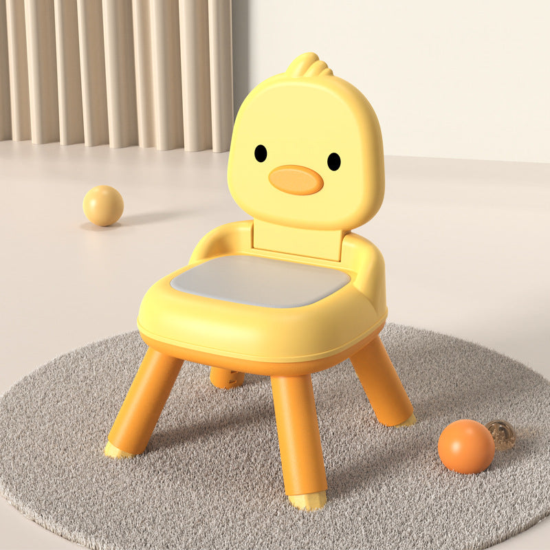 Modern Minimalist Square Cushion Stool with PU Leather and Polypropylene, Low-Back Kids' Backrest Stool for Living Room