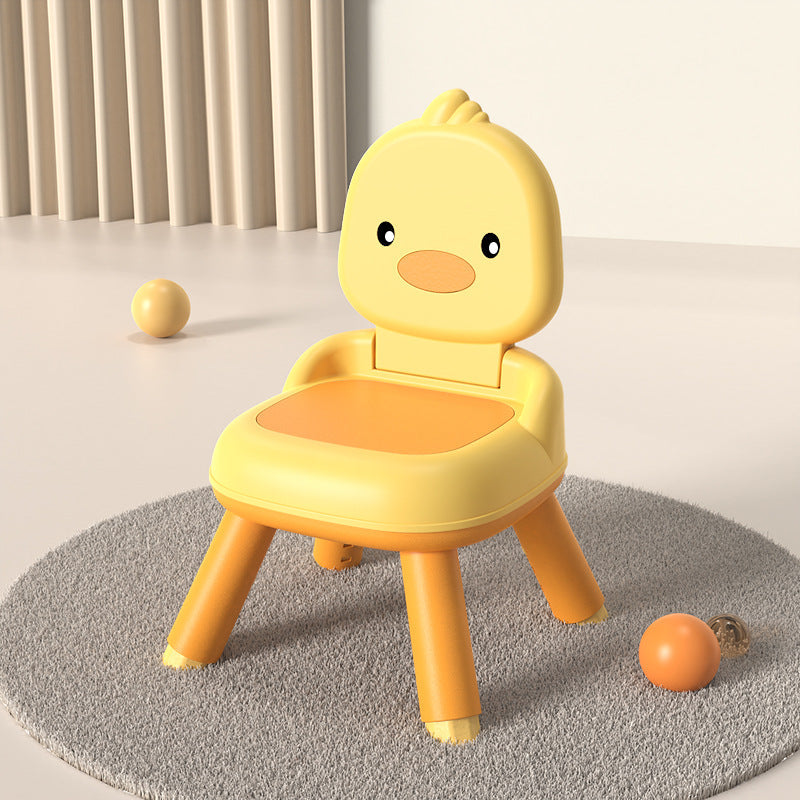 Modern Minimalist Square Cushion Stool with PU Leather and Polypropylene, Low-Back Kids' Backrest Stool for Living Room