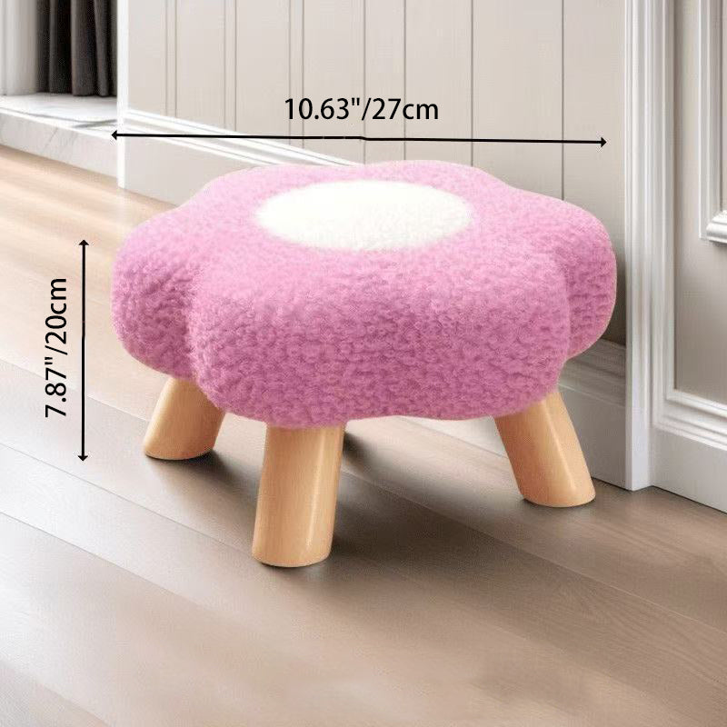 Contemporary Kids' Flower-Shaped Lamb-Fleece Stool – Stackable, Low-Profile, Backless & Armless for Living Room & Bedroom