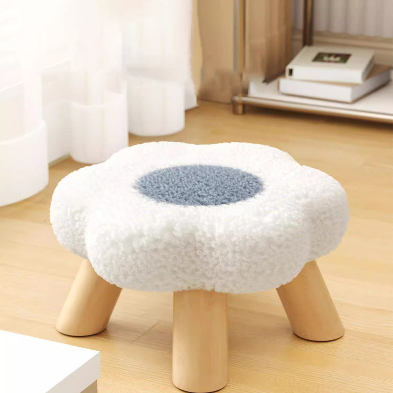 Contemporary Kids' Flower-Shaped Lamb-Fleece Stool – Stackable, Low-Profile, Backless & Armless for Living Room & Bedroom