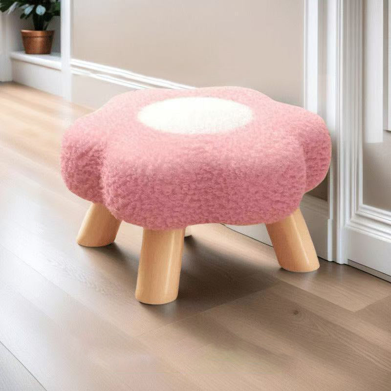 Contemporary Kids' Flower-Shaped Lamb-Fleece Stool – Stackable, Low-Profile, Backless & Armless for Living Room & Bedroom