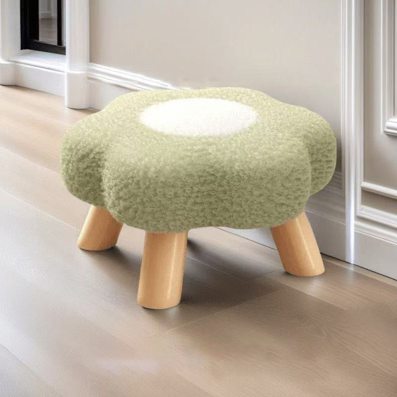 Contemporary Kids' Flower-Shaped Lamb-Fleece Stool – Stackable, Low-Profile, Backless & Armless for Living Room & Bedroom
