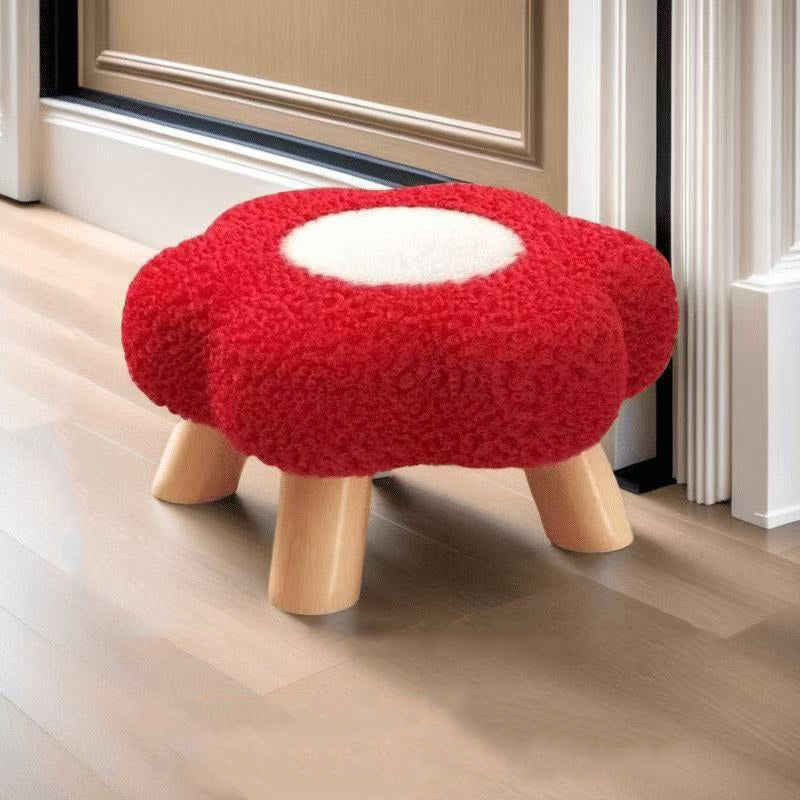 Contemporary Kids' Flower-Shaped Lamb-Fleece Stool – Stackable, Low-Profile, Backless & Armless for Living Room & Bedroom