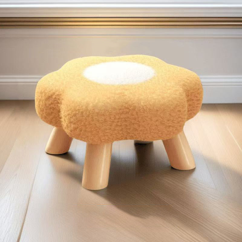 Contemporary Kids' Flower-Shaped Lamb-Fleece Stool – Stackable, Low-Profile, Backless & Armless for Living Room & Bedroom
