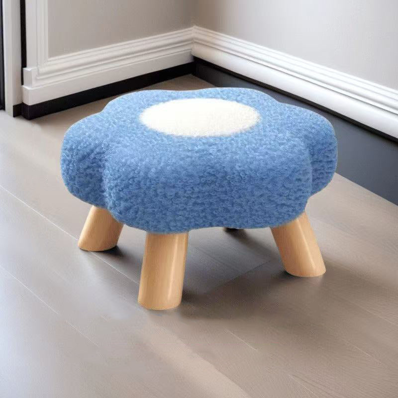 Contemporary Kids' Flower-Shaped Lamb-Fleece Stool – Stackable, Low-Profile, Backless & Armless for Living Room & Bedroom
