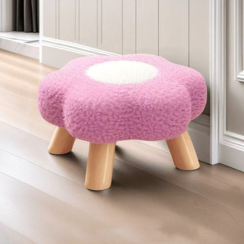 Contemporary Kids' Flower-Shaped Lamb-Fleece Stool – Stackable, Low-Profile, Backless & Armless for Living Room & Bedroom
