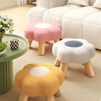 Contemporary Kids' Flower-Shaped Lamb-Fleece Stool – Stackable, Low-Profile, Backless & Armless for Living Room & Bedroom