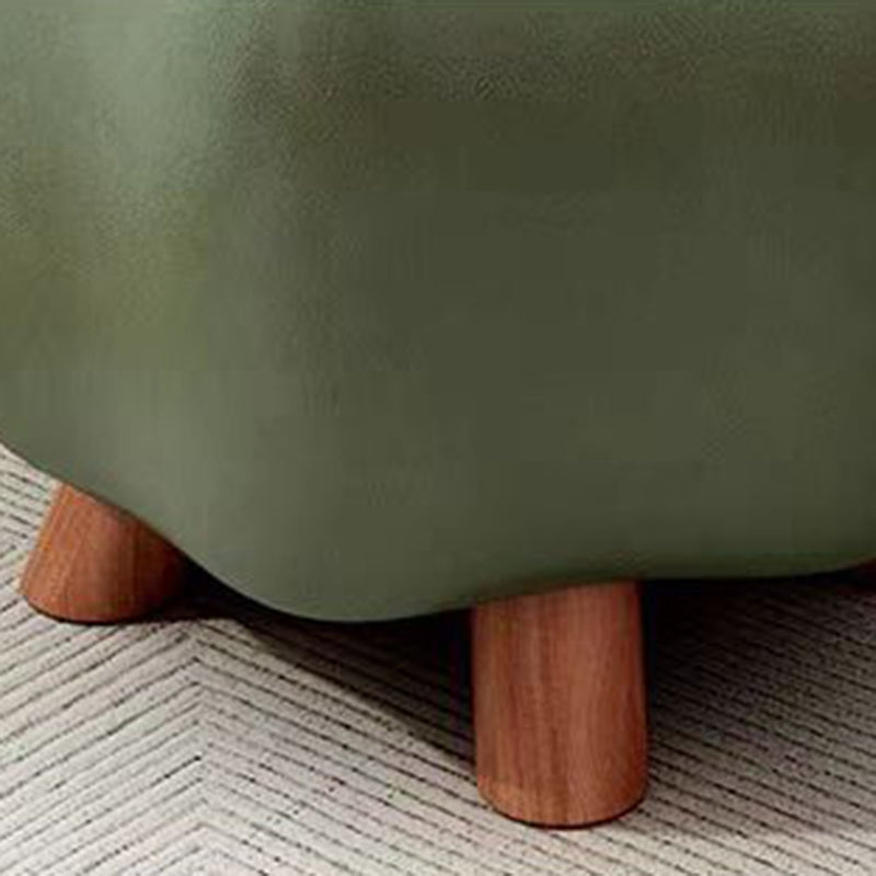 Taburete bajo contemporáneo nórdico en forma de flor de cuero sintético con base de madera de pino - Acento para sala de estar