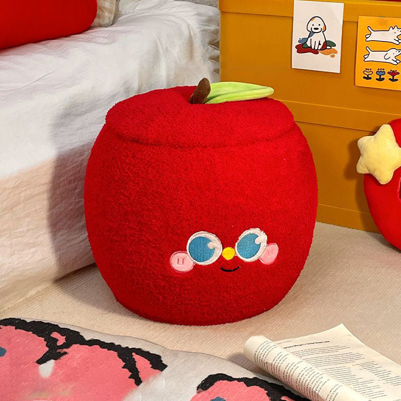 Modern Velvet Apple-Shaped Low Stool with Hidden Storage – MDF Living Room Accent