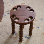Sleek Contemporary Retro Rubberwood Round Stackable Low Stool for Living Room