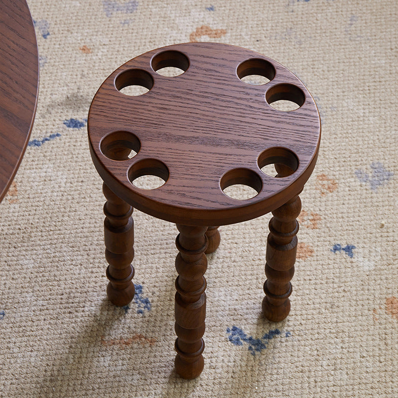 Sleek Contemporary Retro Rubberwood Round Stackable Low Stool for Living Room