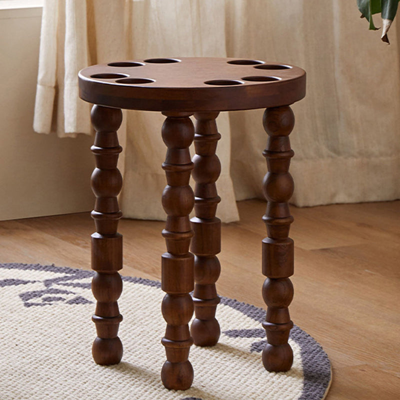 Sleek Contemporary Retro Rubberwood Round Stackable Low Stool for Living Room