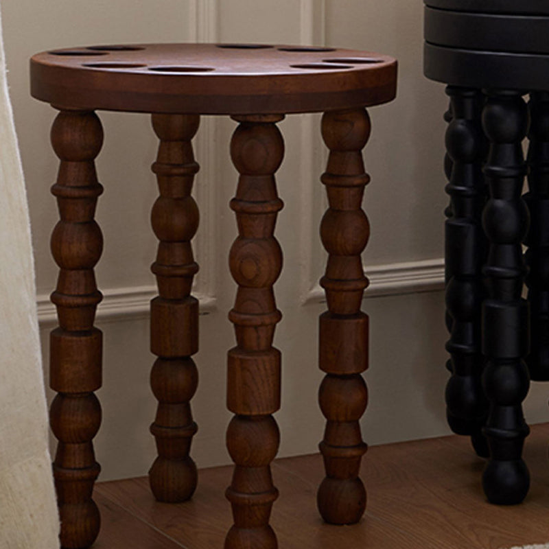 Sleek Contemporary Retro Rubberwood Round Stackable Low Stool for Living Room