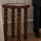 Sleek Contemporary Retro Rubberwood Round Stackable Low Stool for Living Room