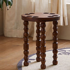 Sleek Contemporary Retro Rubberwood Round Stackable Low Stool for Living Room